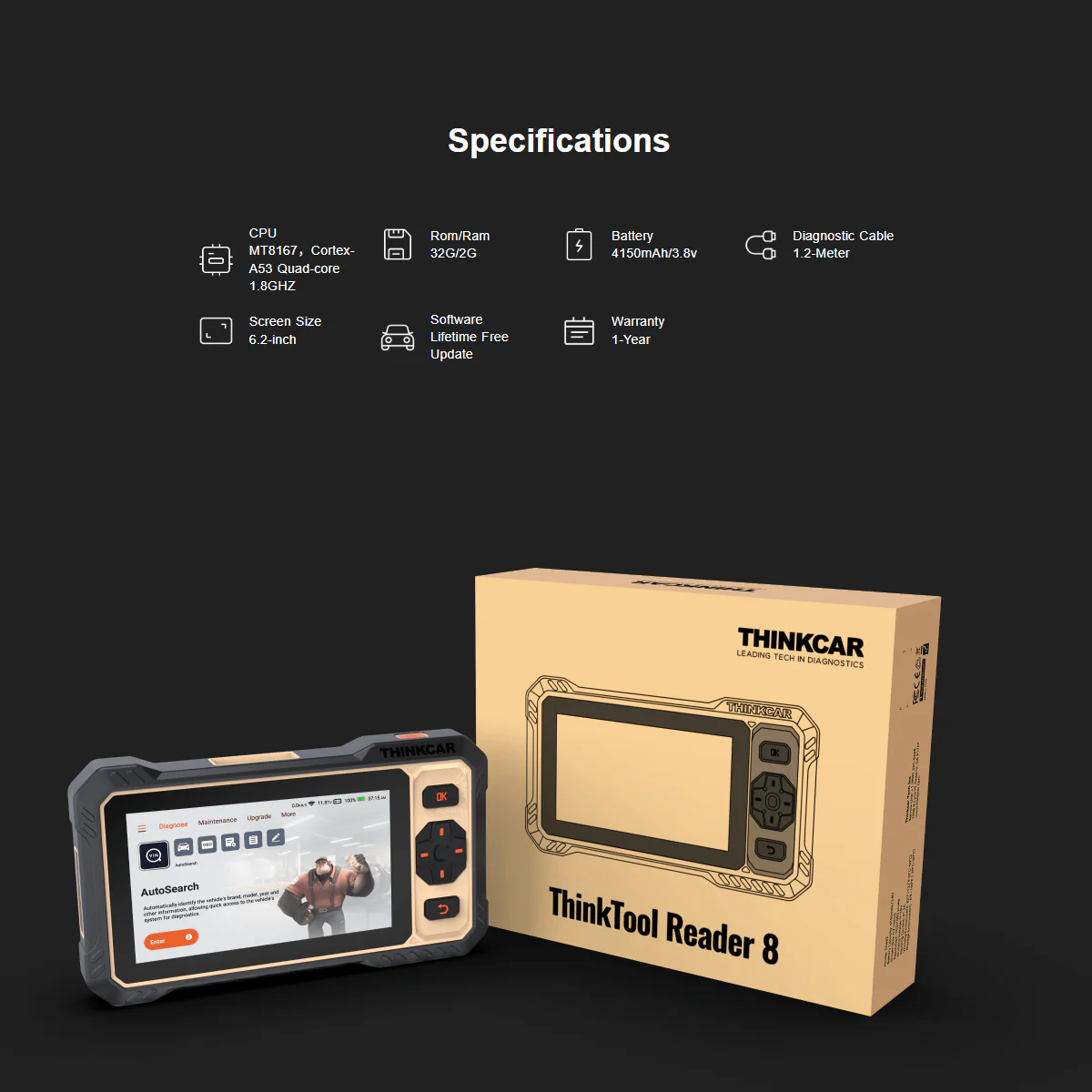 Thinkcar Thinktool READER 8 Full System OBD2 Scanner with CAN FD, 15 Maintenance Resets & Lifetime Free Updates - 6-Inch Touchscreen - Image 6